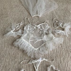 sexy bride white lace lingeri set  one size